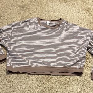 Zyia Brown Striped Crop Sweatshirt Large